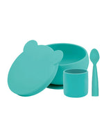 Set en Silicone MINIKOIOI : Bol Gobelet Cuillère – Vert